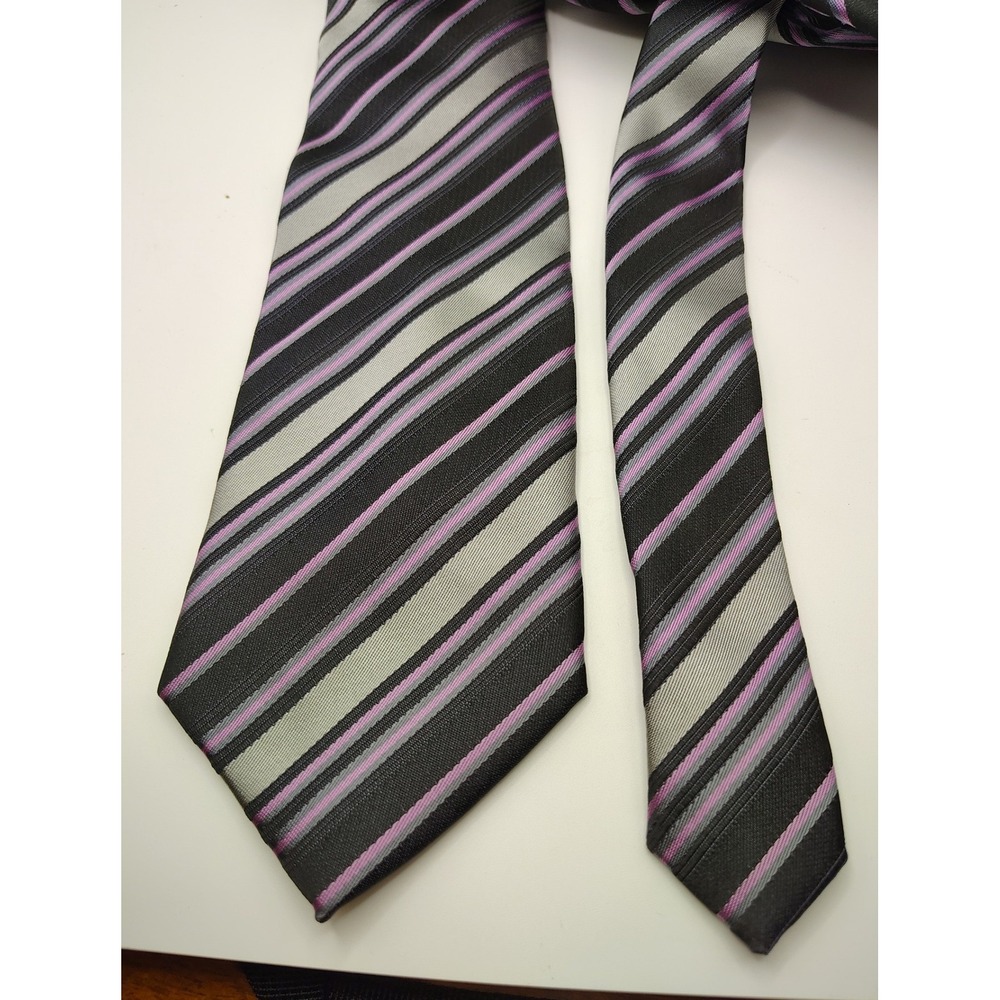 Lucca di Firenze Micro Silk Striped Tie Black Grey Pink Men's Formal Neckwear